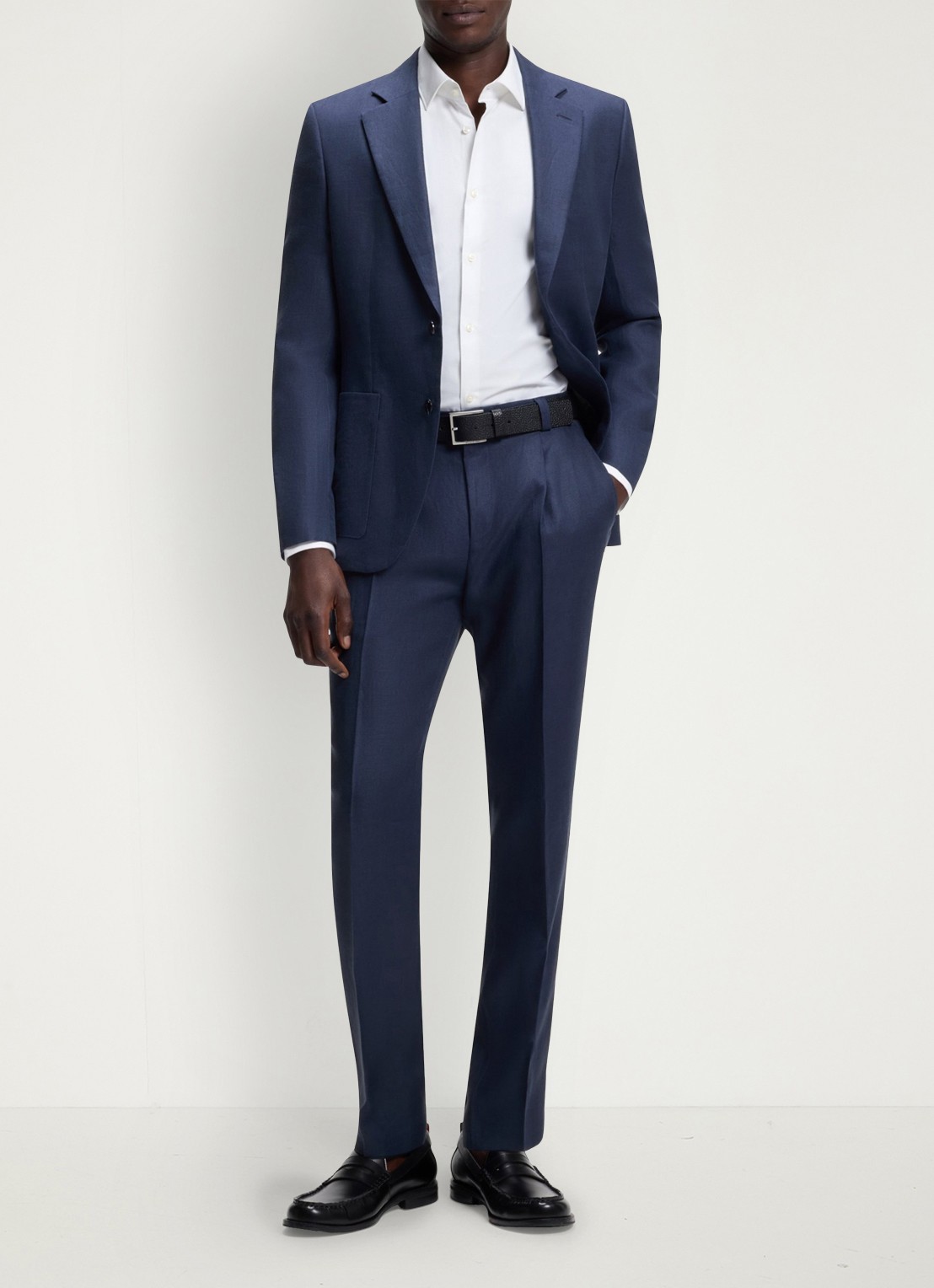 HUGO Slim fit 2-delig pak van linnen - detail 4 blauw