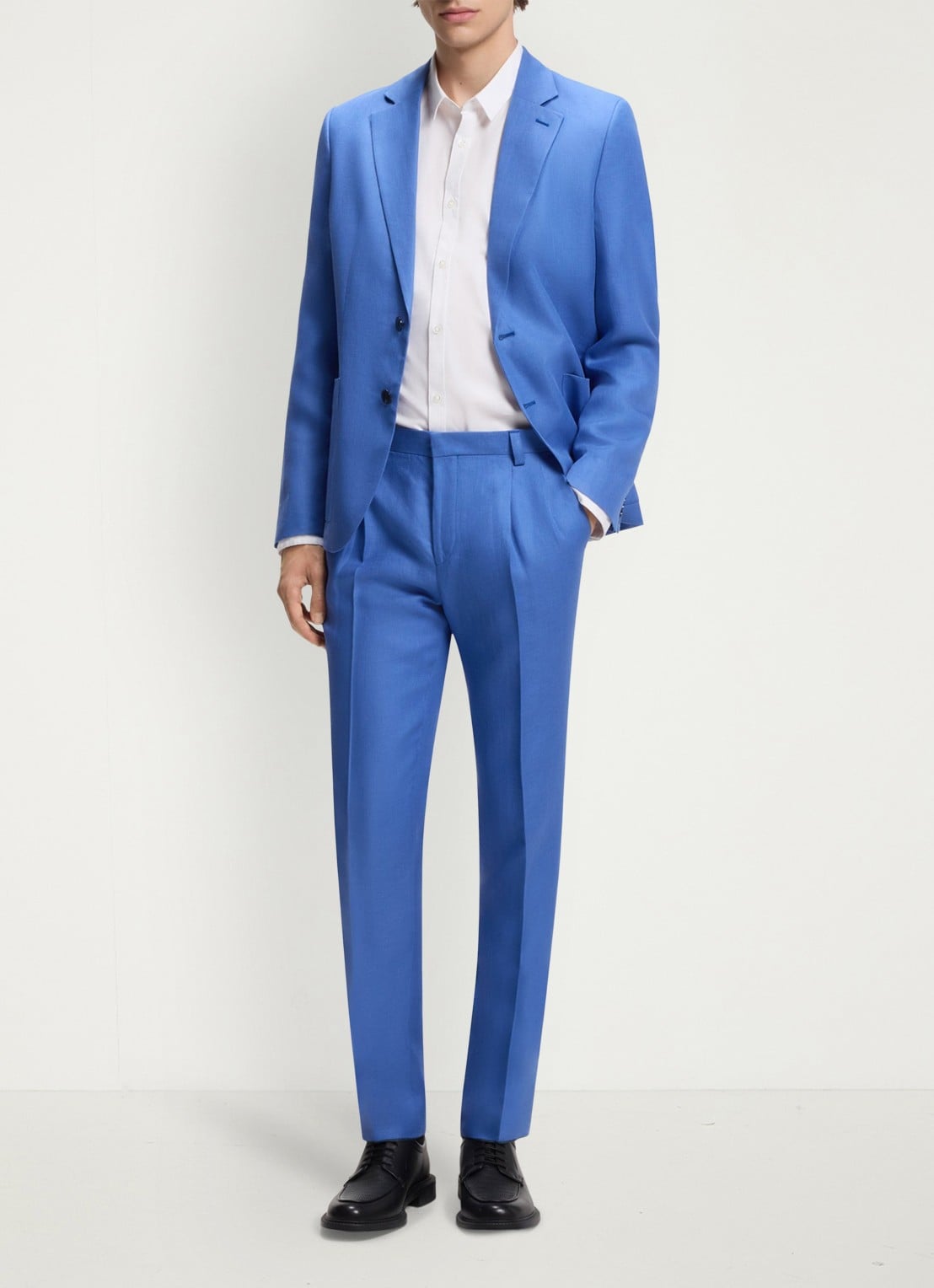 HUGO Slim fit 2-delig pak van linnen - detail staalblauw