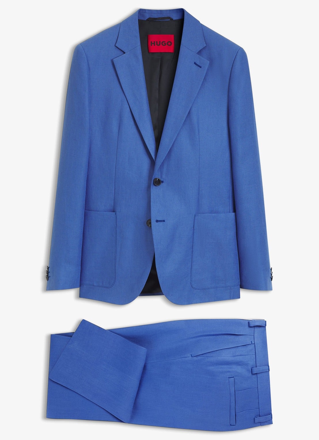 HUGO Slim fit 2-delig pak van linnen - voorkant 7 staalblauw