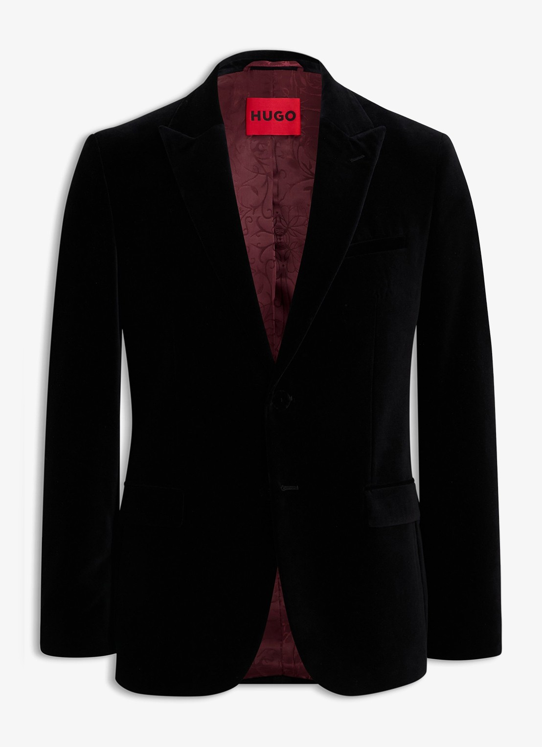 HUGO Slim fit colbert van fluweel - voorkant zwart