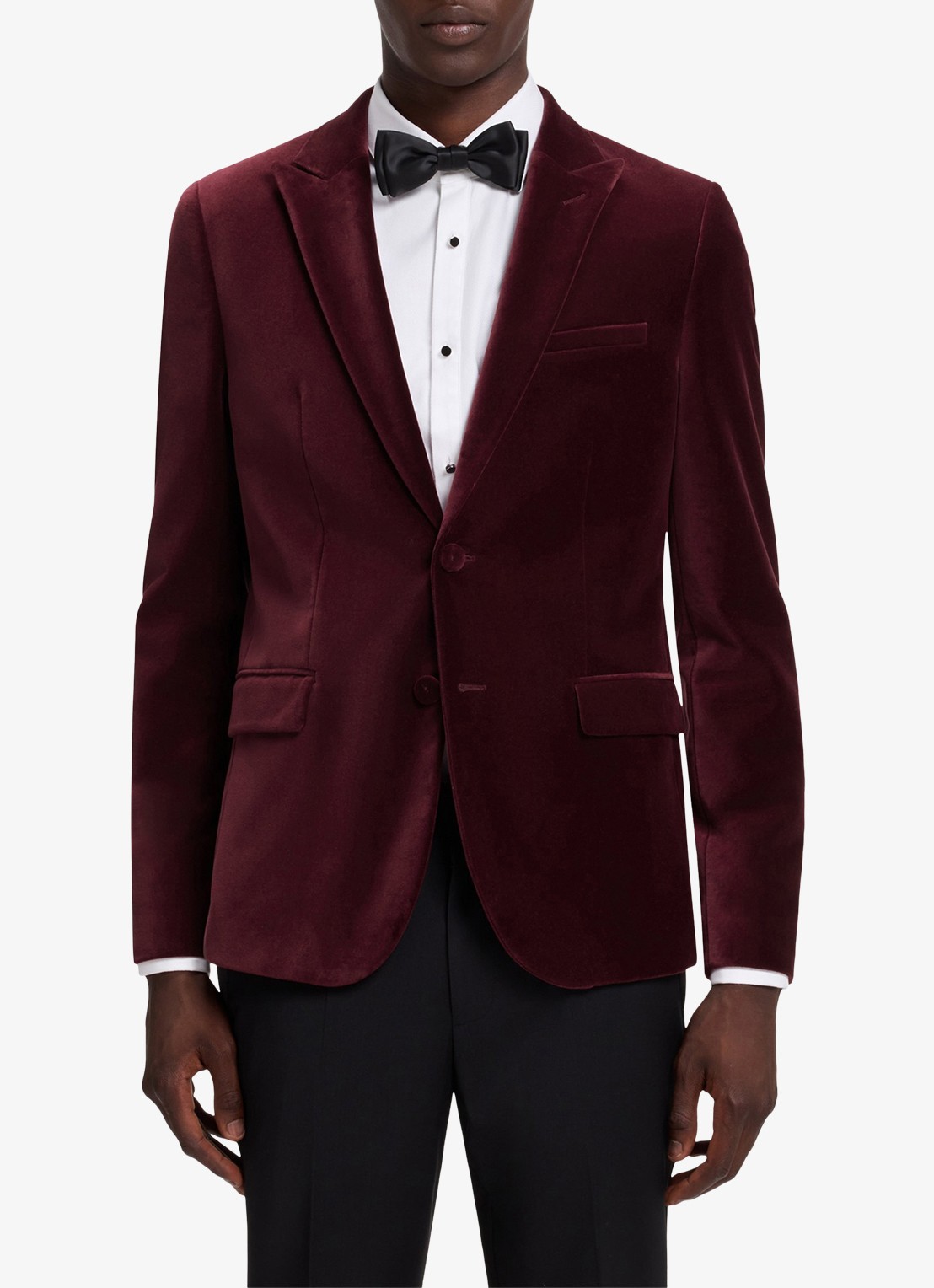 HUGO Slim fit colbert van fluweel - detail 4 bordeauxrood