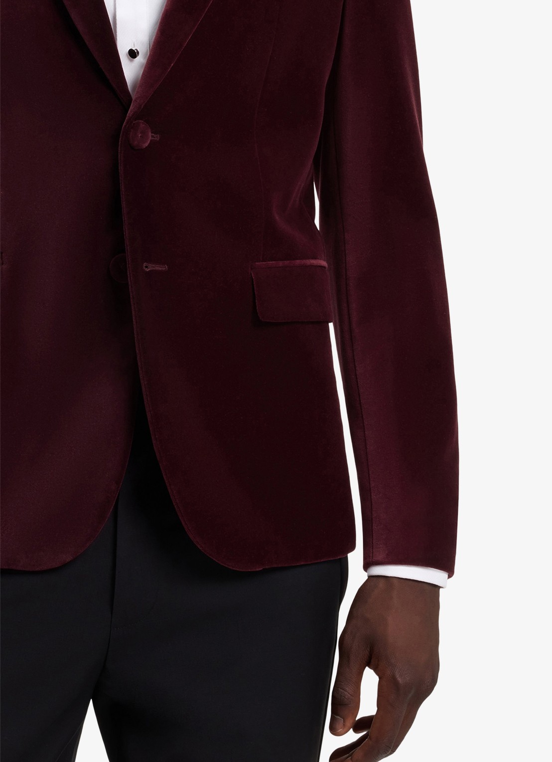 HUGO Slim fit colbert van fluweel - detail 6 bordeauxrood