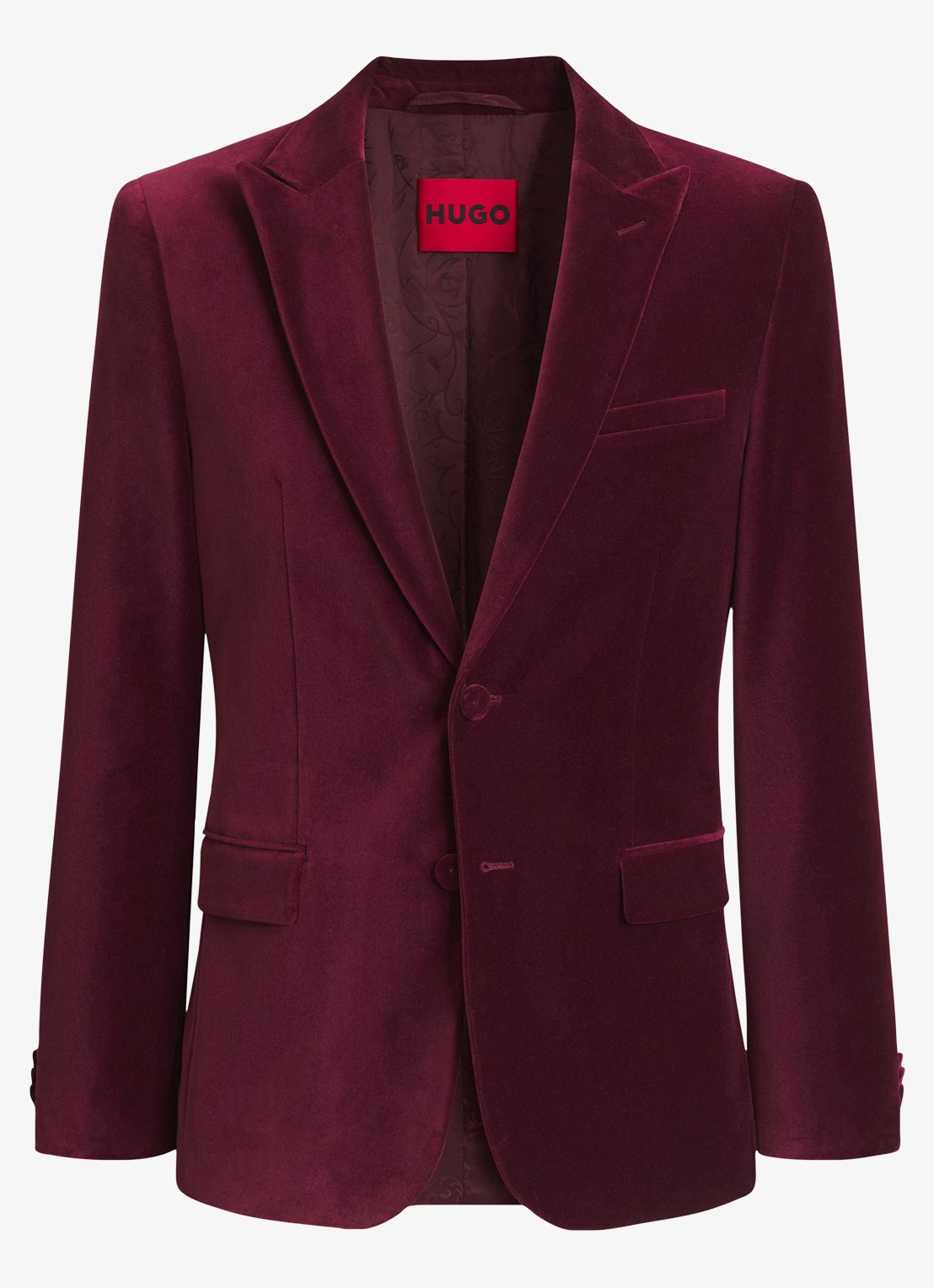 HUGO Slim fit colbert van fluweel - voorkant bordeauxrood