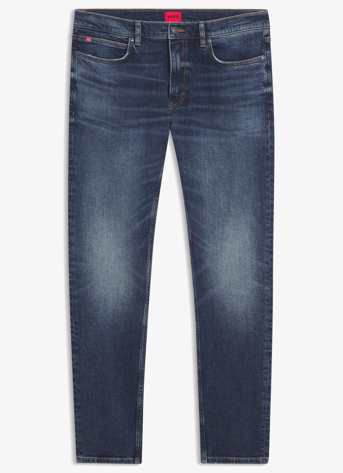 HUGO Slim fit jeans met donkere wassing - voorkant 2 middenblauw
