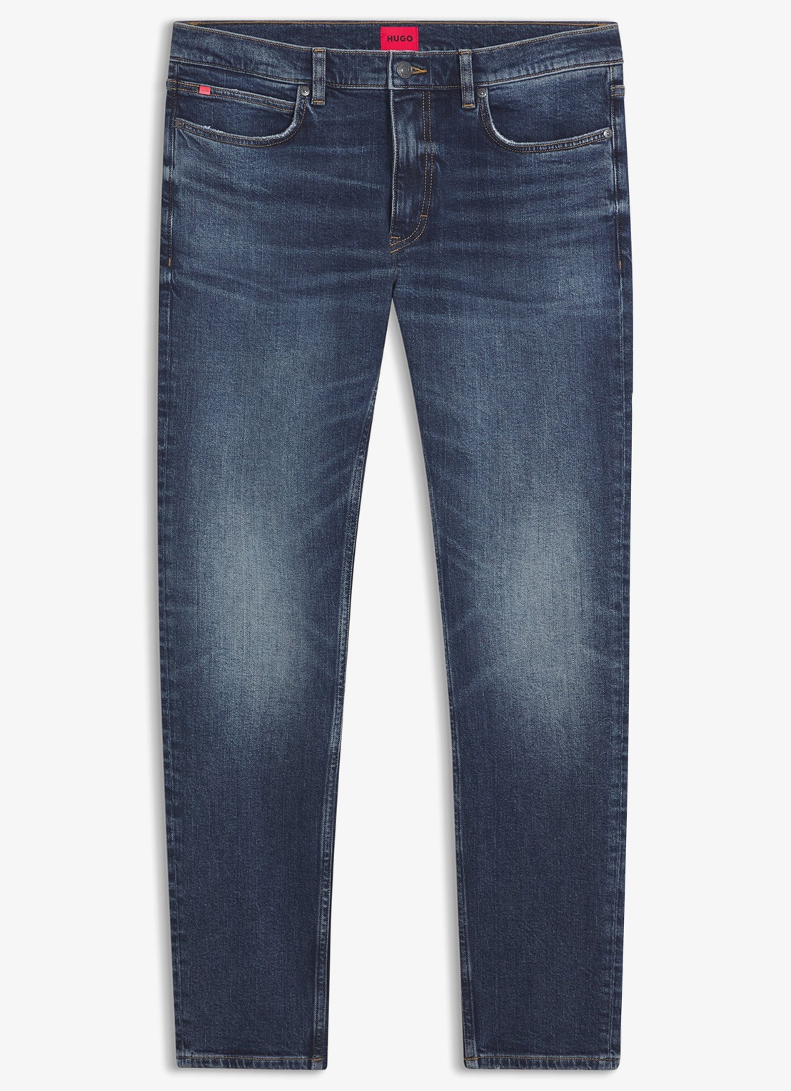 HUGO Slim fit jeans met donkere wassing - voorkant 5 middenblauw