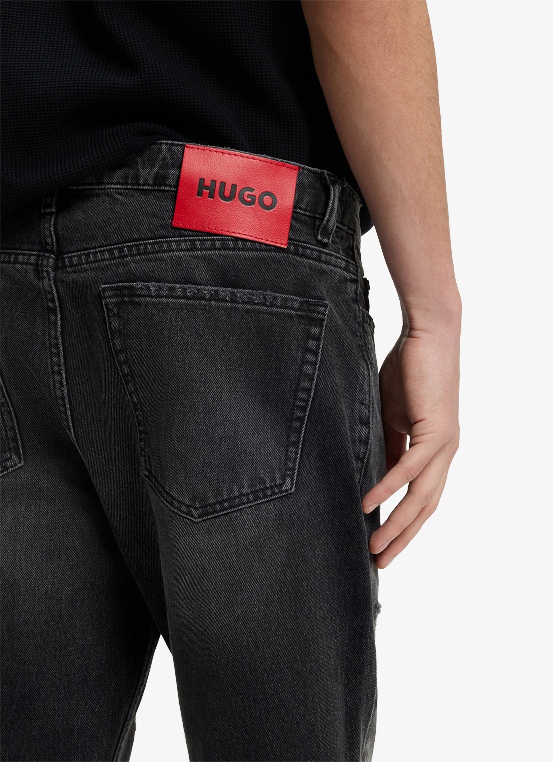 HUGO Slim fit jeans met gekleurde wassing - detail 5 zwart
