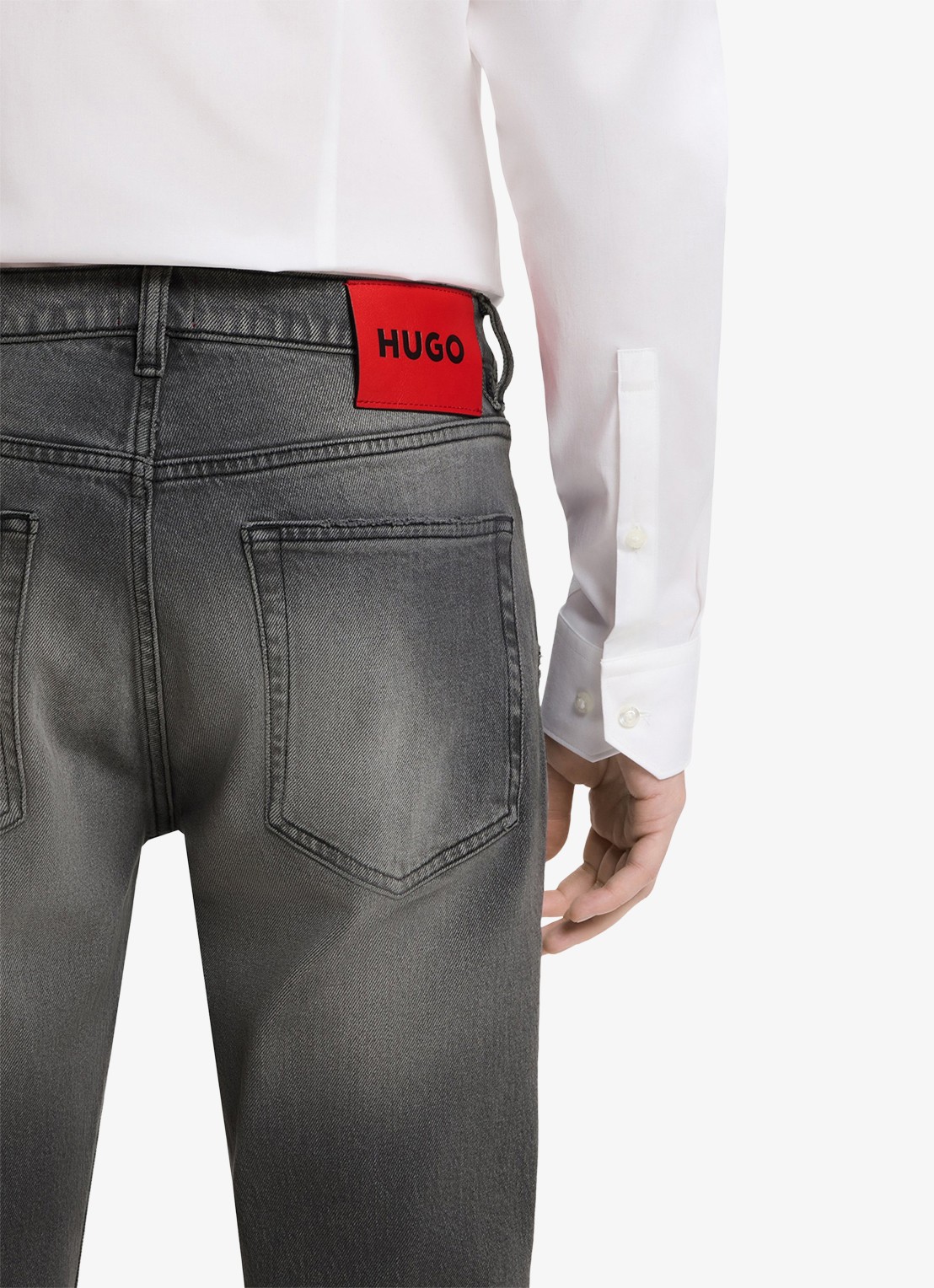HUGO Slim fit jeans met gekleurde wassing - detail 4 grijs
