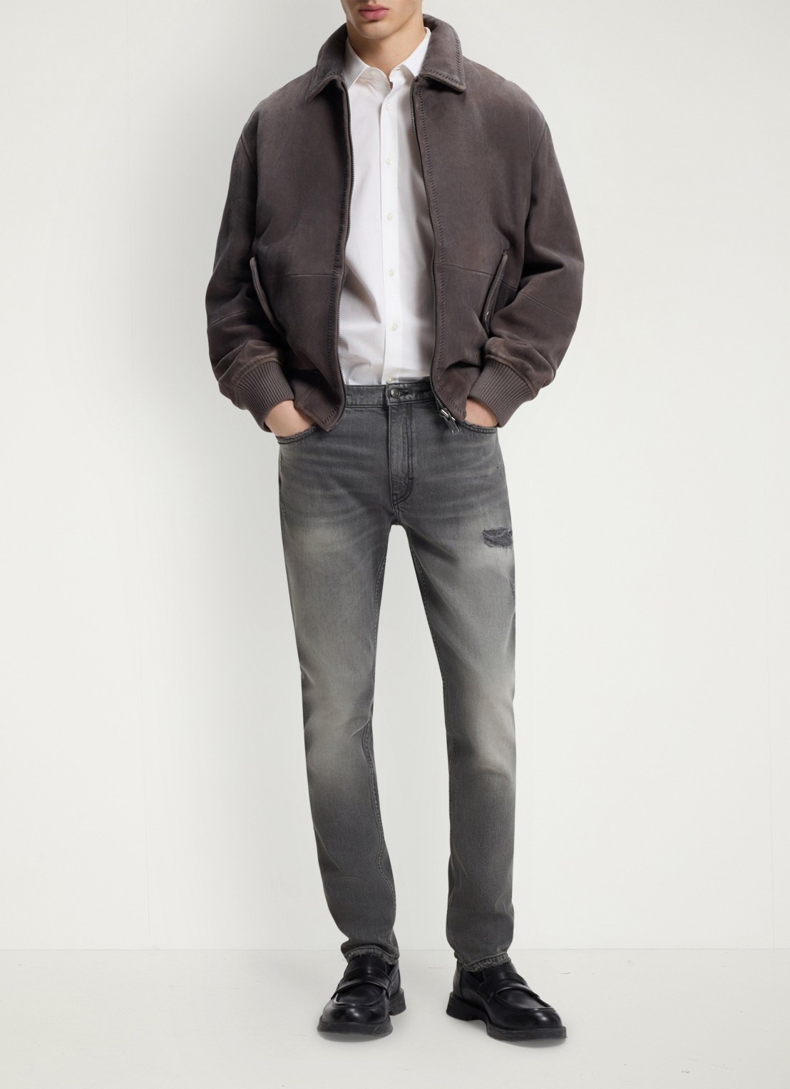 HUGO Slim fit jeans met gekleurde wassing - voorkant 2 grijs