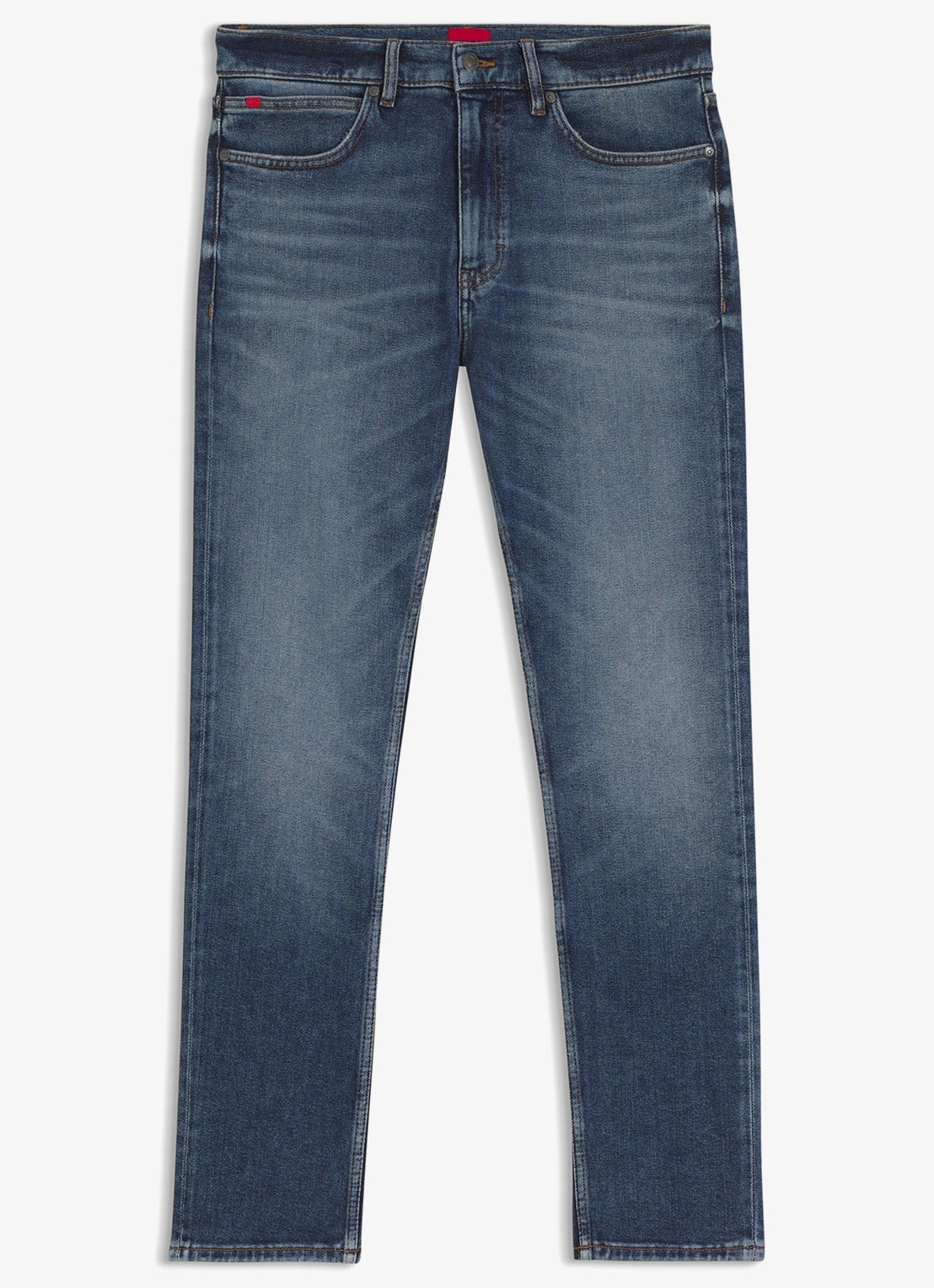 HUGO Slim fit jeans met steekzakken - voorkant middenblauw