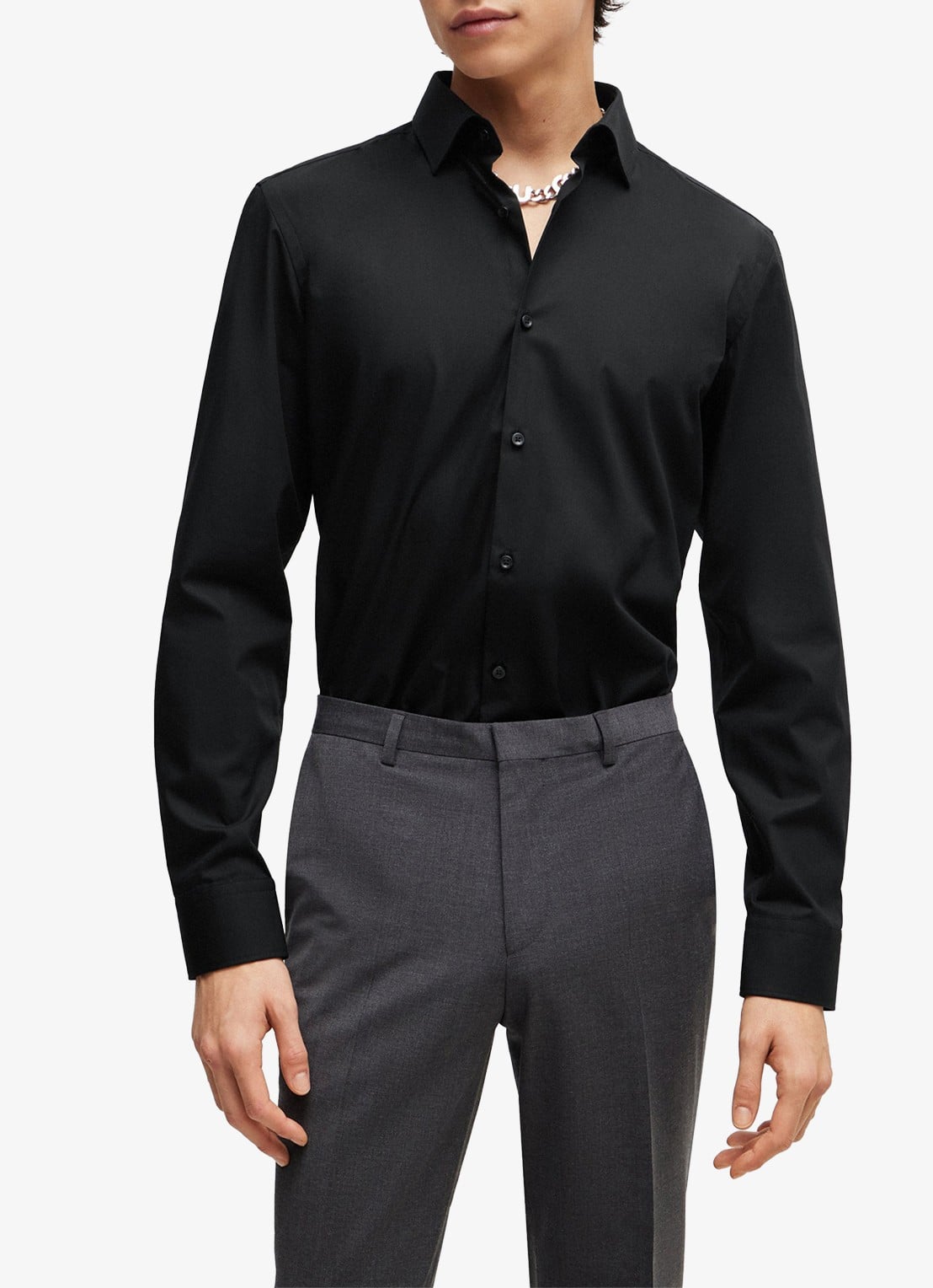 HUGO Slim-fit overhemd in een popeline van gemakkelijk te strijken katoen - detail 2 zwart