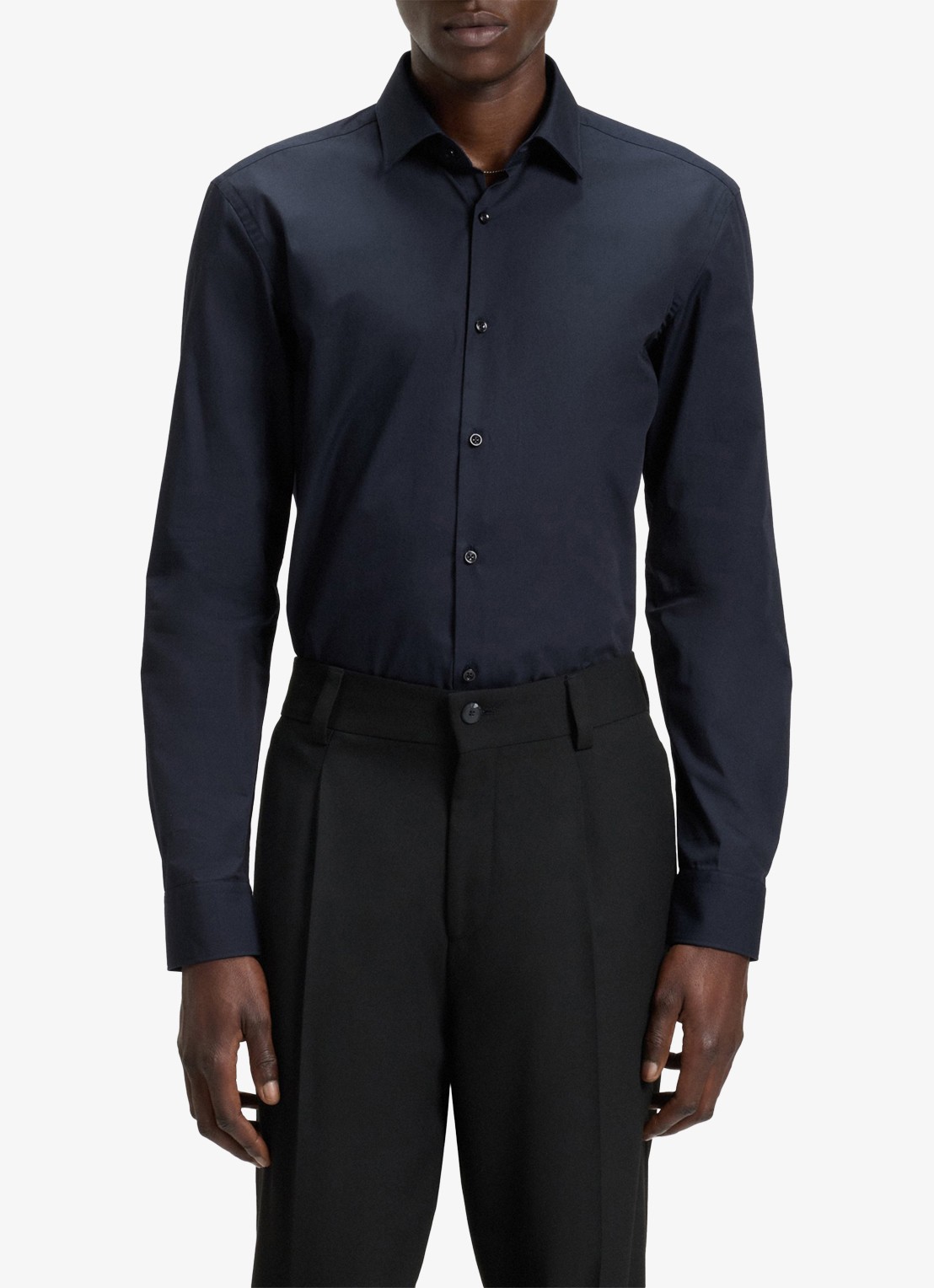 HUGO Slim-fit overhemd in een popeline van gemakkelijk te strijken katoen - detail 4 navy-413 / blauw