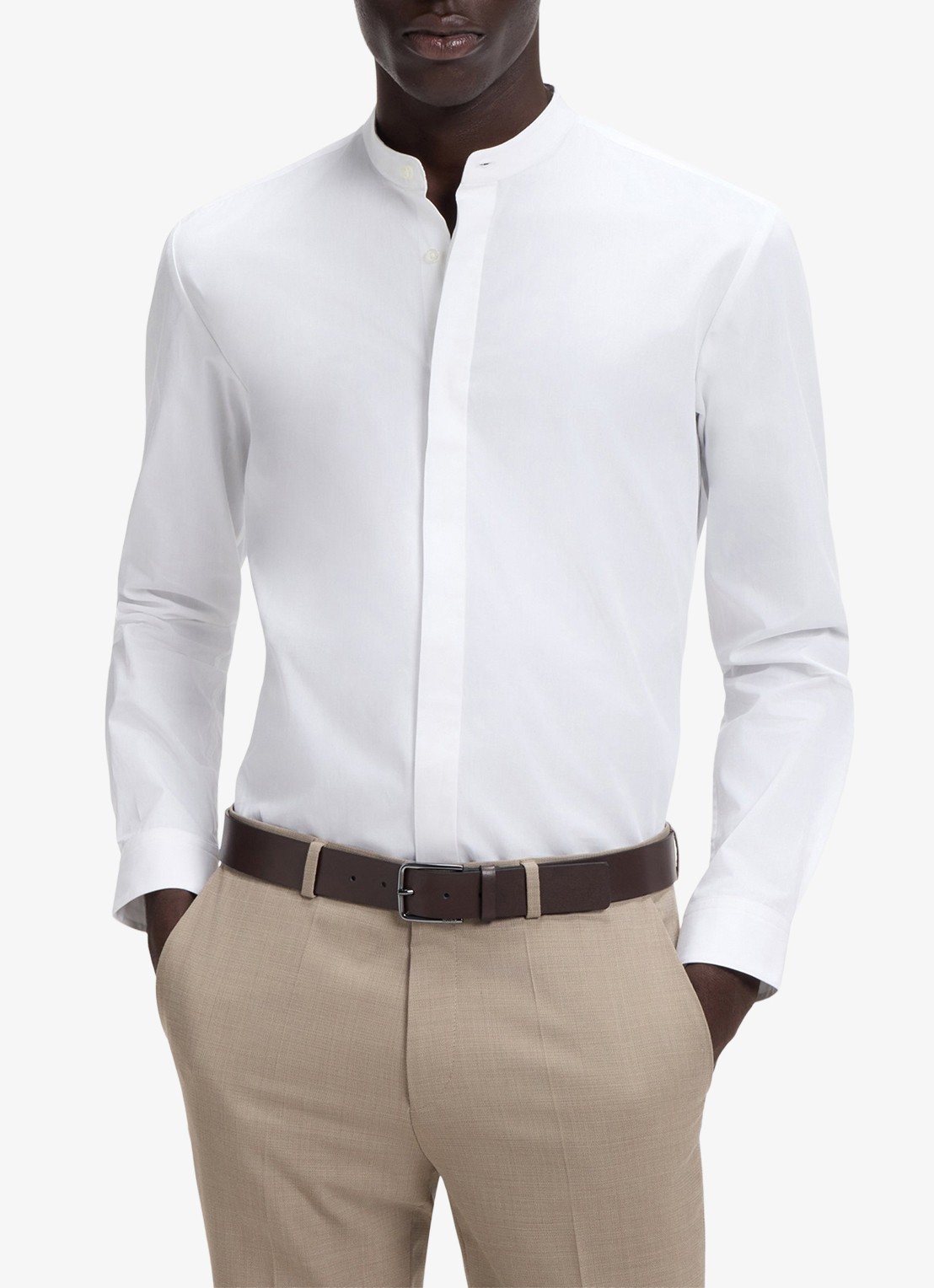 HUGO Slim-fit overhemd van gemakkelijk te strijken katoenen popeline - detail wit