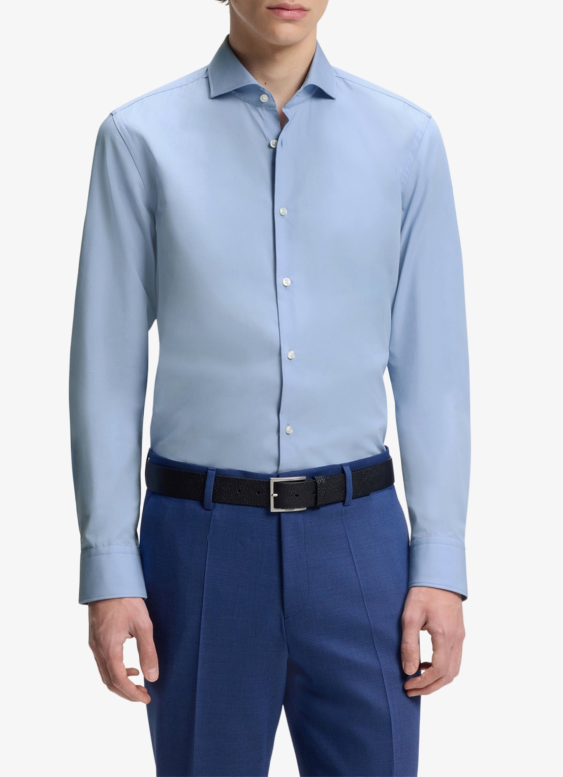HUGO Slim-fit overhemd van katoen met gespreide kraag - detail 6 lichtblauw