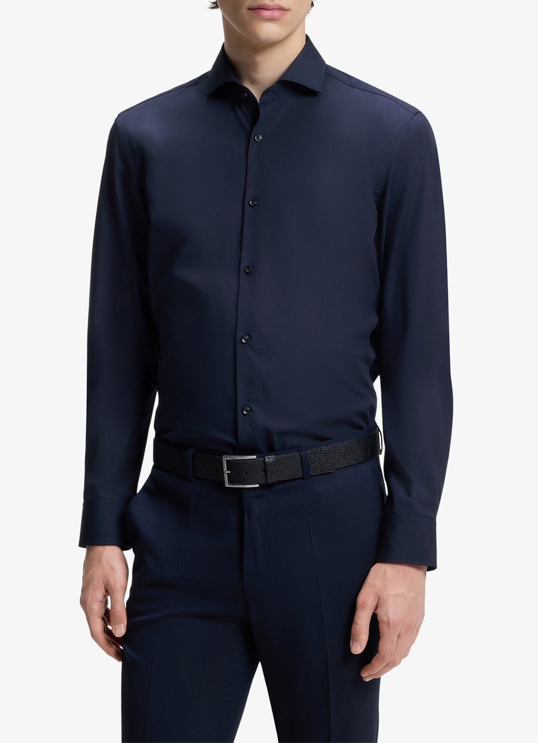 HUGO Slim-fit overhemd van katoen met gespreide kraag - detail 3 donkerblauw