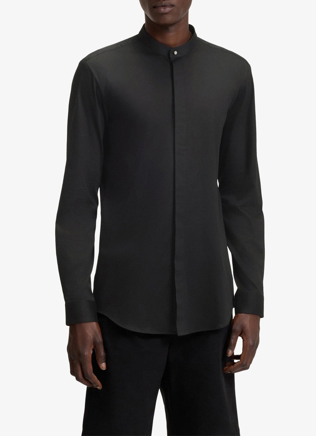 HUGO Slim-fit overhemd van stretchkatoen met opstaande kraag - detail 3 zwart