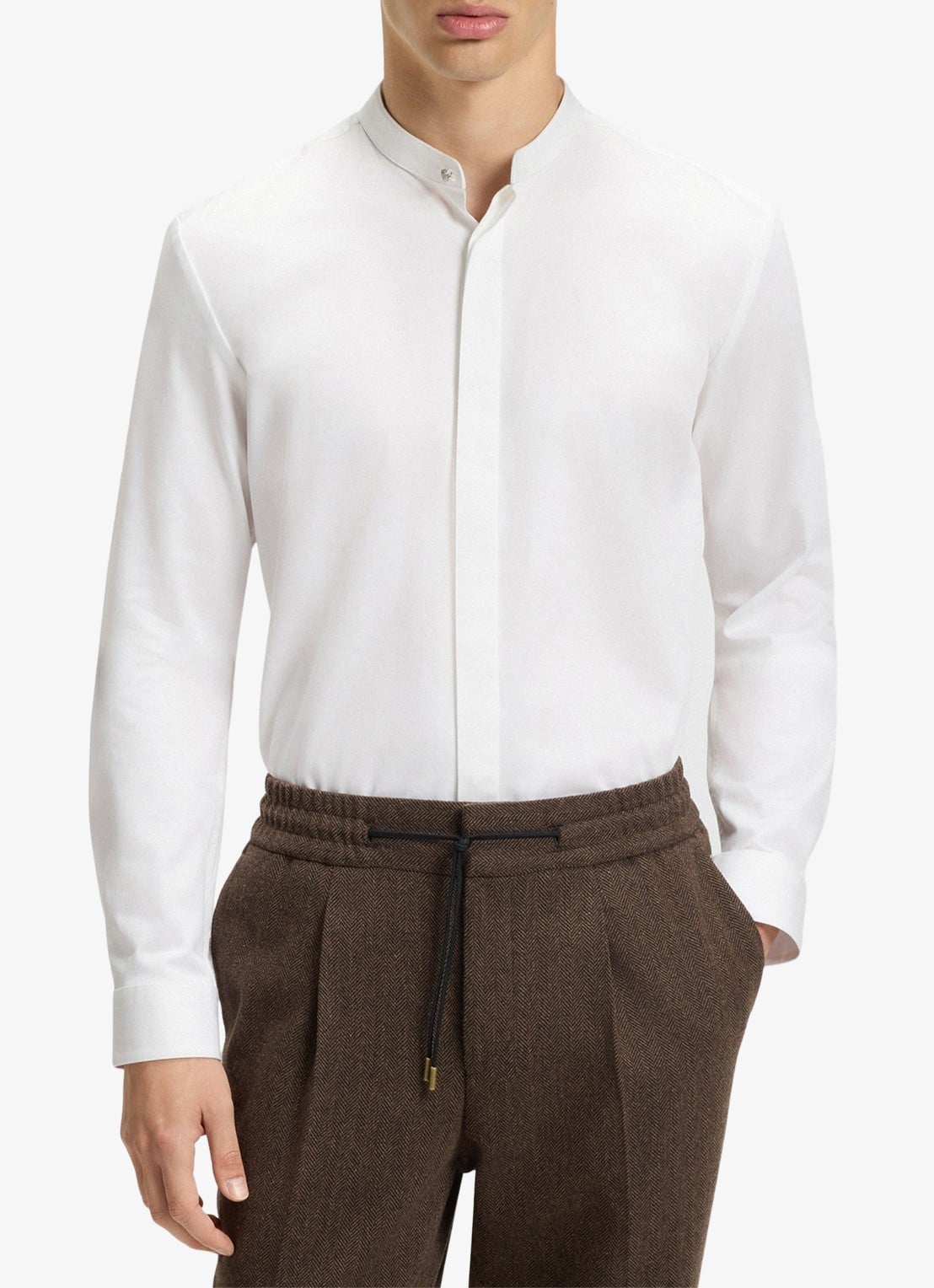HUGO Slim-fit overhemd van stretchkatoen met opstaande kraag - detail 3 wit