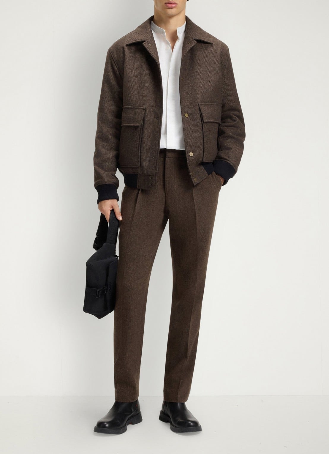 HUGO Slim-fit overhemd van stretchkatoen met opstaande kraag - voorkant 9 wit
