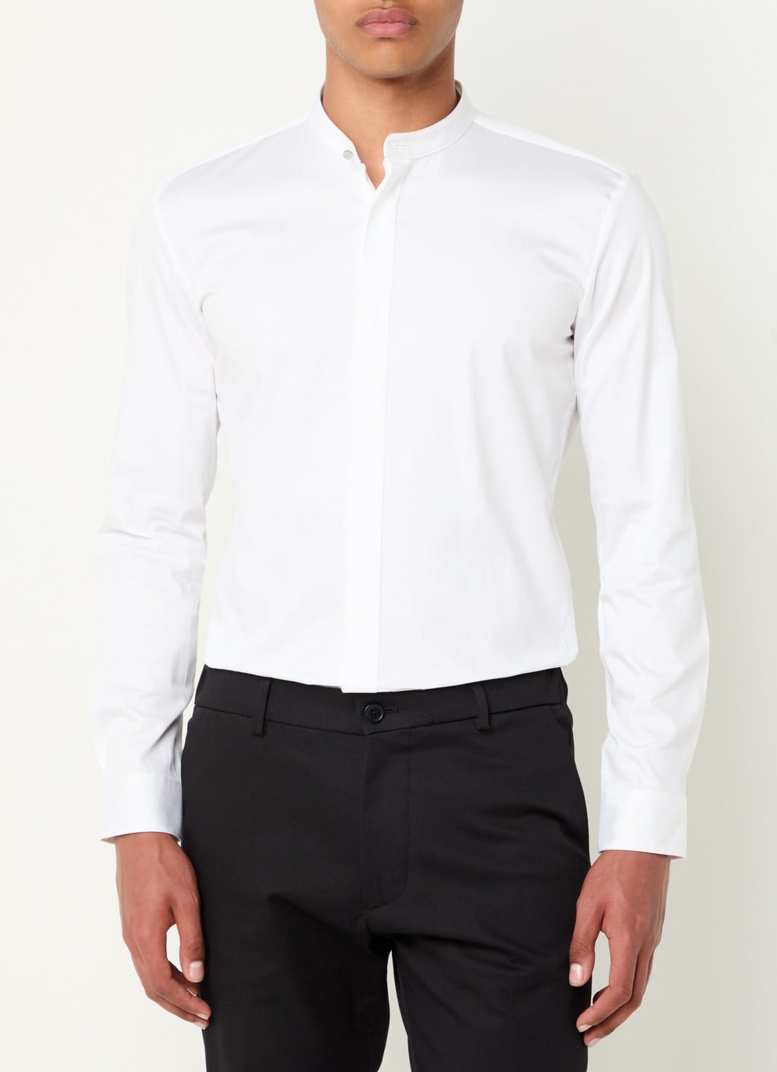 HUGO Slim-fit overhemd van stretchkatoen met opstaande kraag - detail 6 wit
