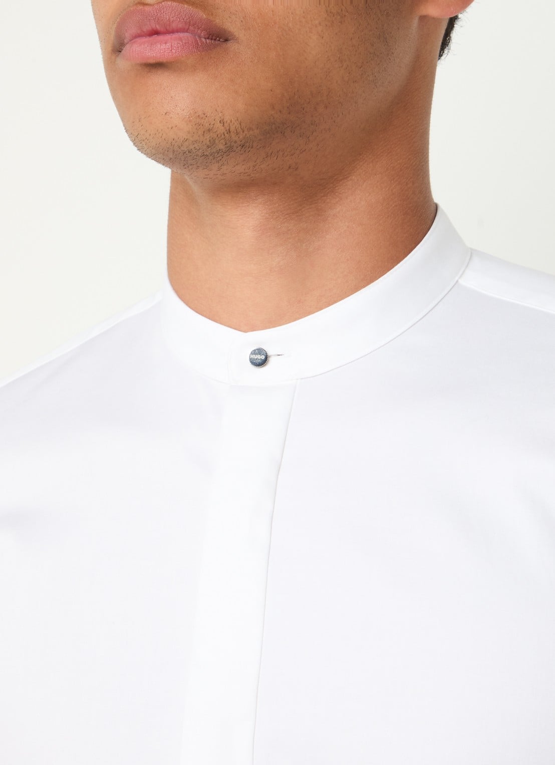 HUGO Slim-fit overhemd van stretchkatoen met opstaande kraag - detail 7 wit