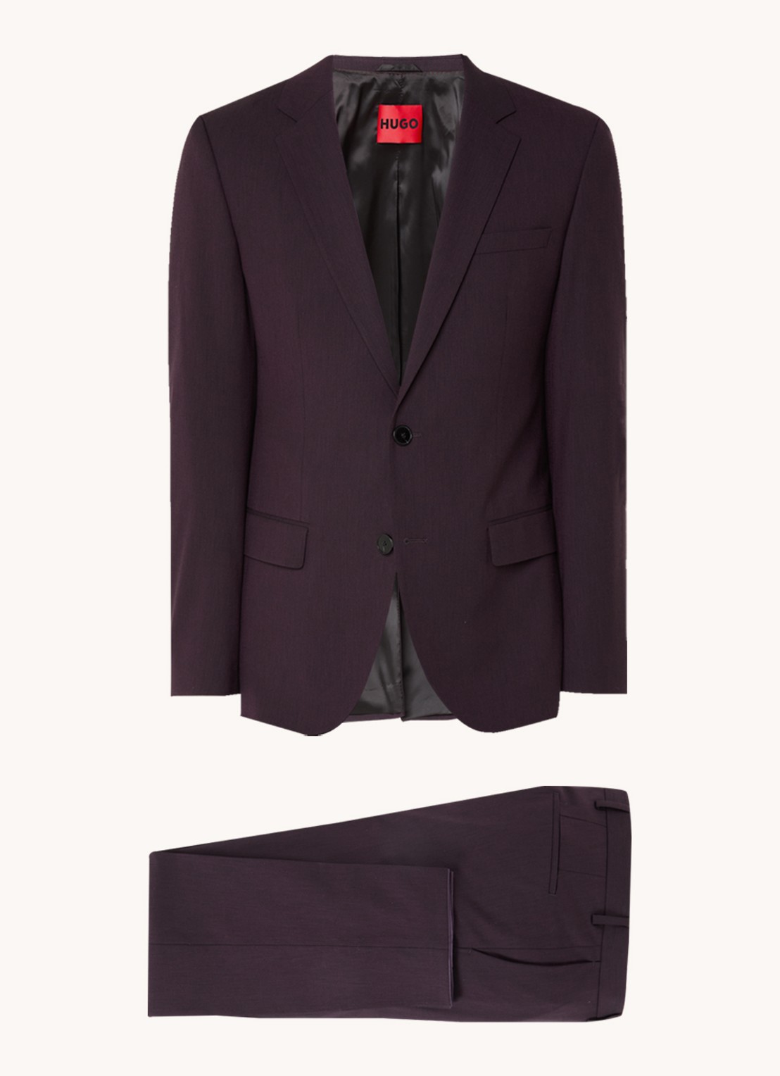 HUGO Slim-fit pak van een wolmix met hoogwaardige stretch - voorkant 8 aubergine