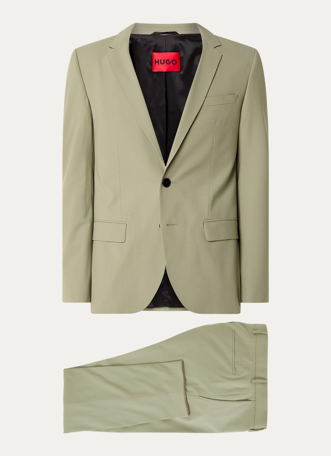 HUGO Slim-fit pak van een wolmix met hoogwaardige stretch - voorkant mosgroen