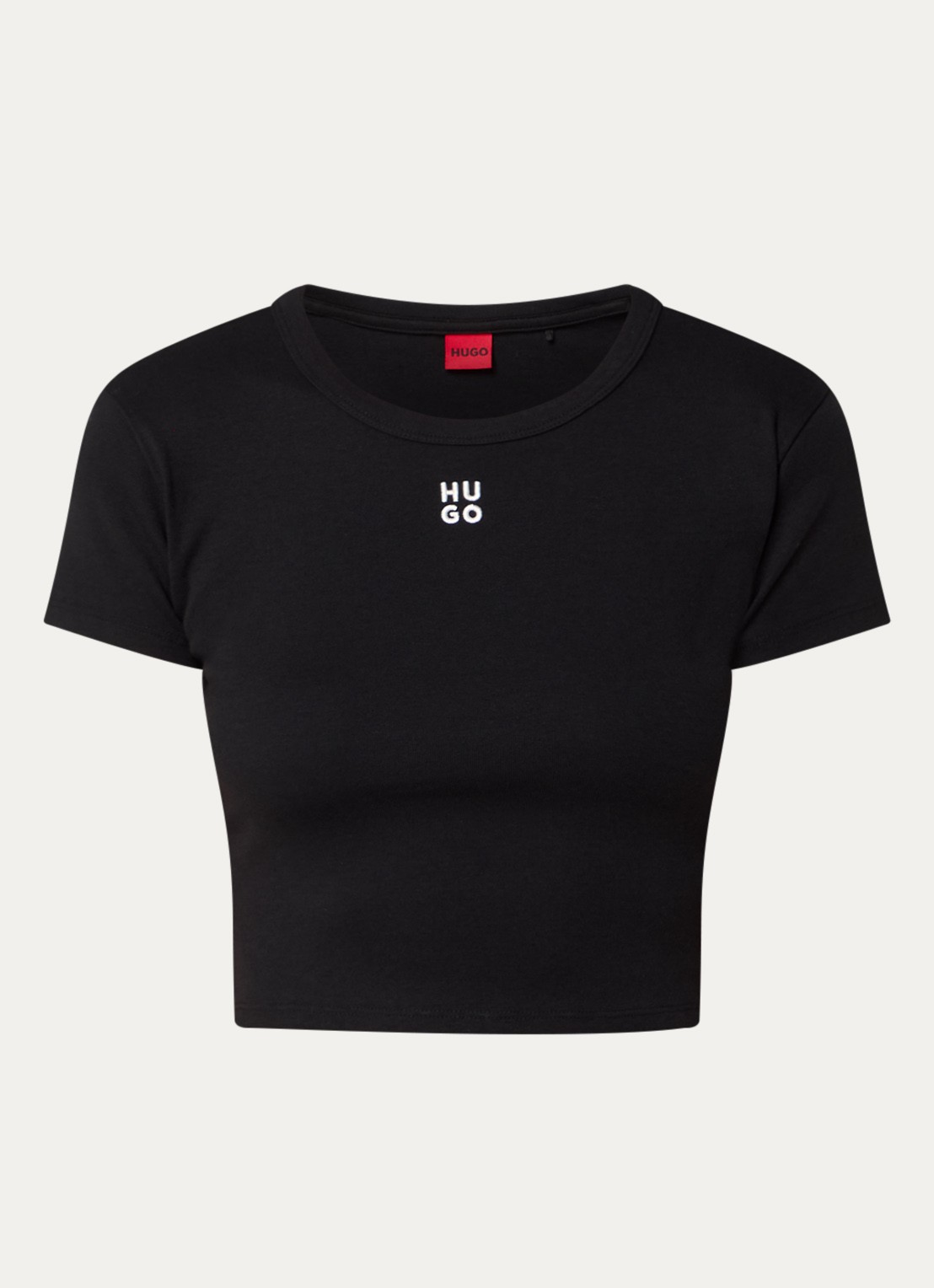 HUGO Slim-fit T-shirt van een katoenmix met logostiksel - voorkant 6 zwart