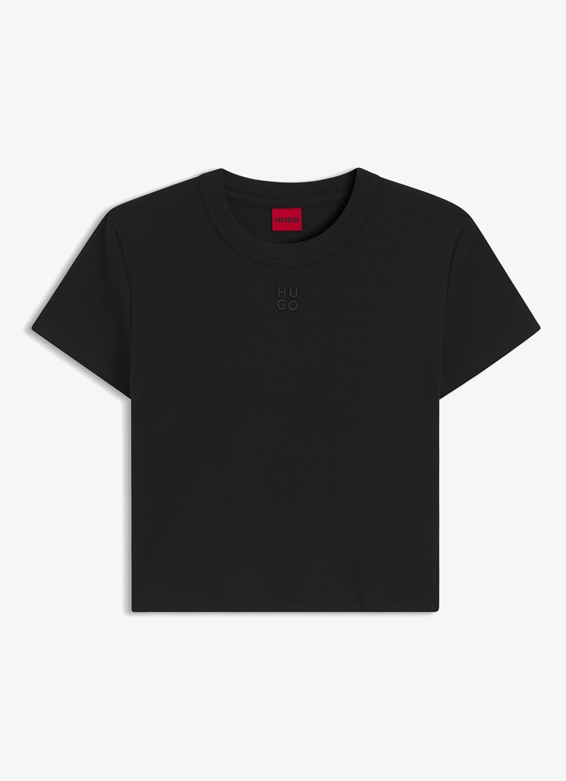 HUGO Slim-fit T-shirt van een katoenmix met logostiksel - voorkant 8 zwart
