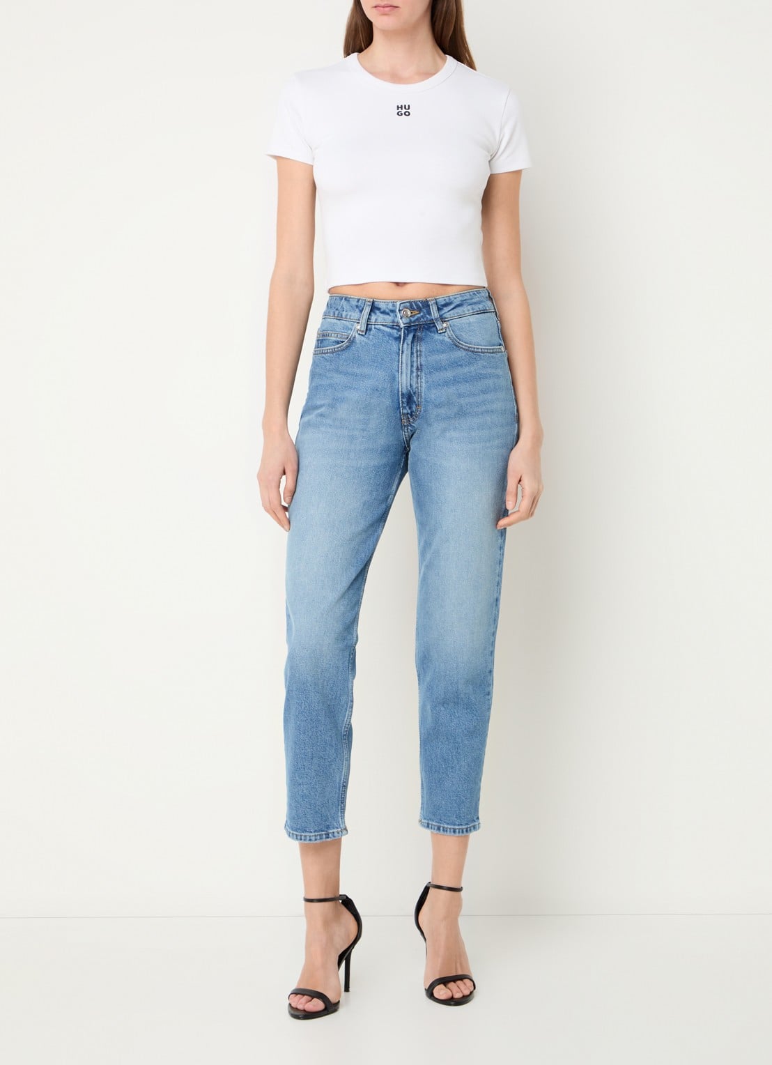 HUGO Slim-fit T-shirt van een katoenmix met logostiksel - voorkant 7 wit