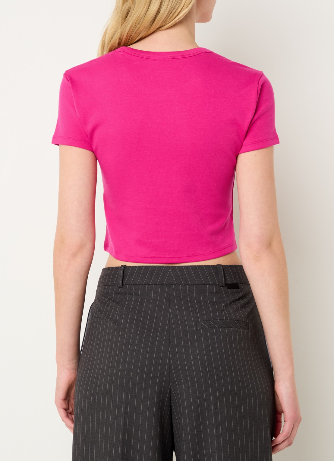 HUGO Slim-fit T-shirt van een katoenmix met logostiksel - achterkant 4 fuchsia