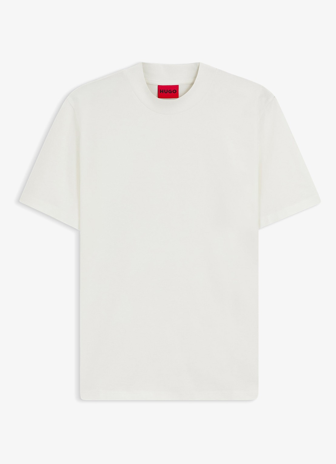 HUGO Slim-fit T-shirt van stretchkatoen met opstaande kraag - voorkant creme