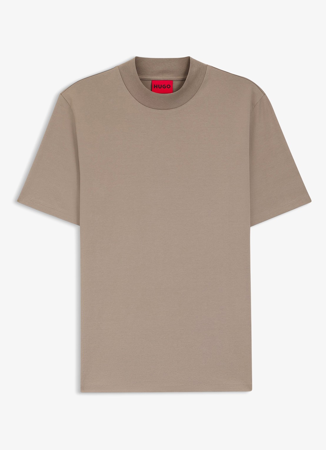 HUGO Slim-fit T-shirt van stretchkatoen met opstaande kraag - voorkant 4 lichtbruin