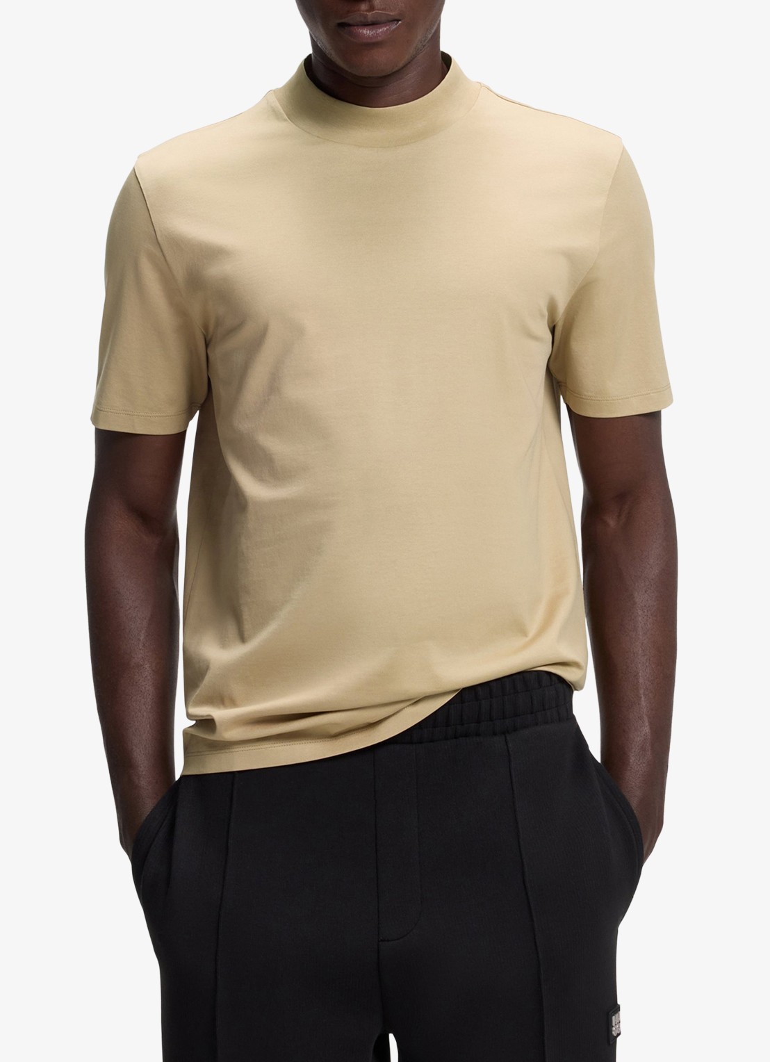 HUGO Slim-fit T-shirt van stretchkatoen met opstaande kraag - detail 2 beige
