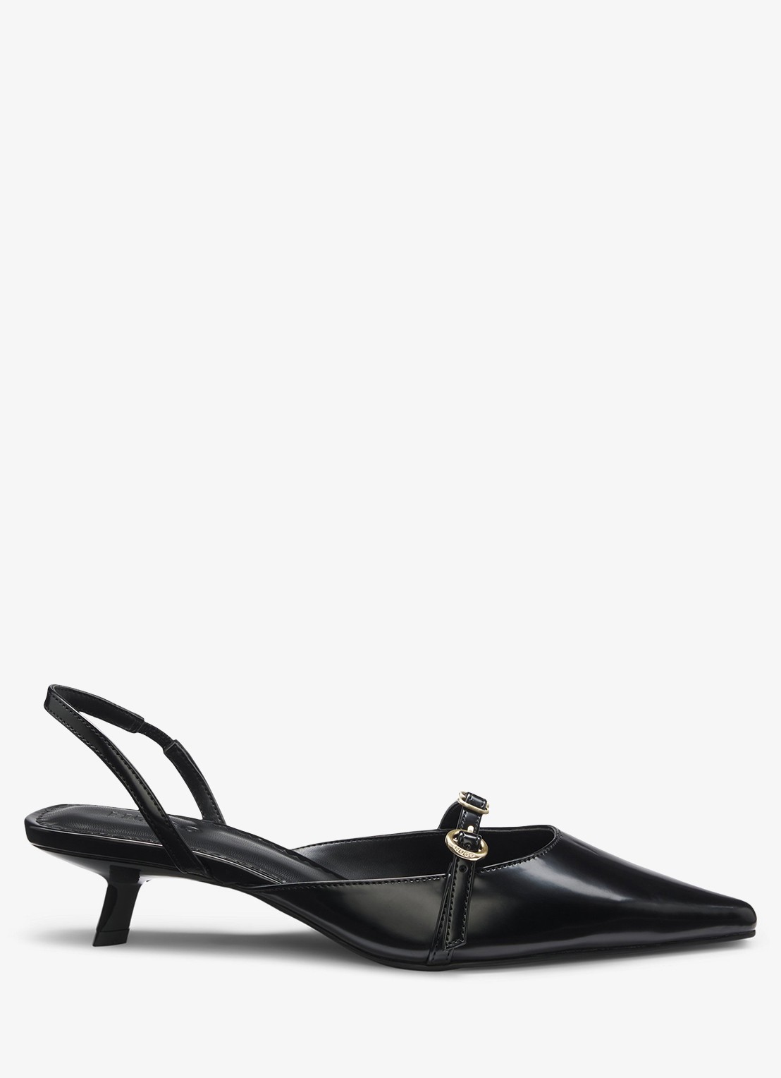 HUGO Slingback van leer met gespdetail - voorkant 4 zwart