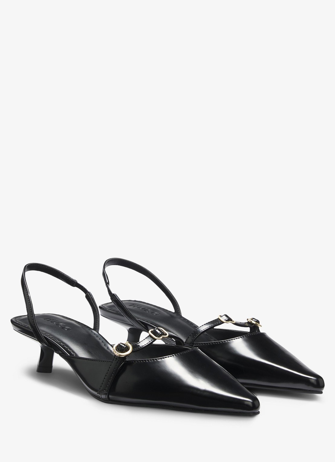 HUGO Slingback van leer met gespdetail - voorkant 5 zwart