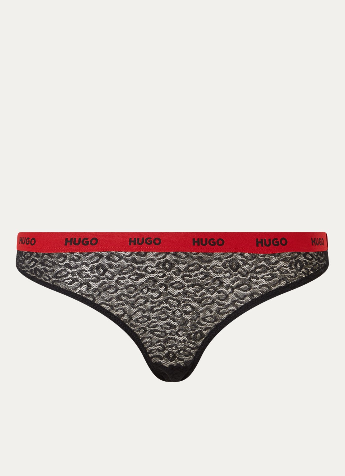 HUGO Slip van kant met panterprint en logoband - voorkant 4 zwart