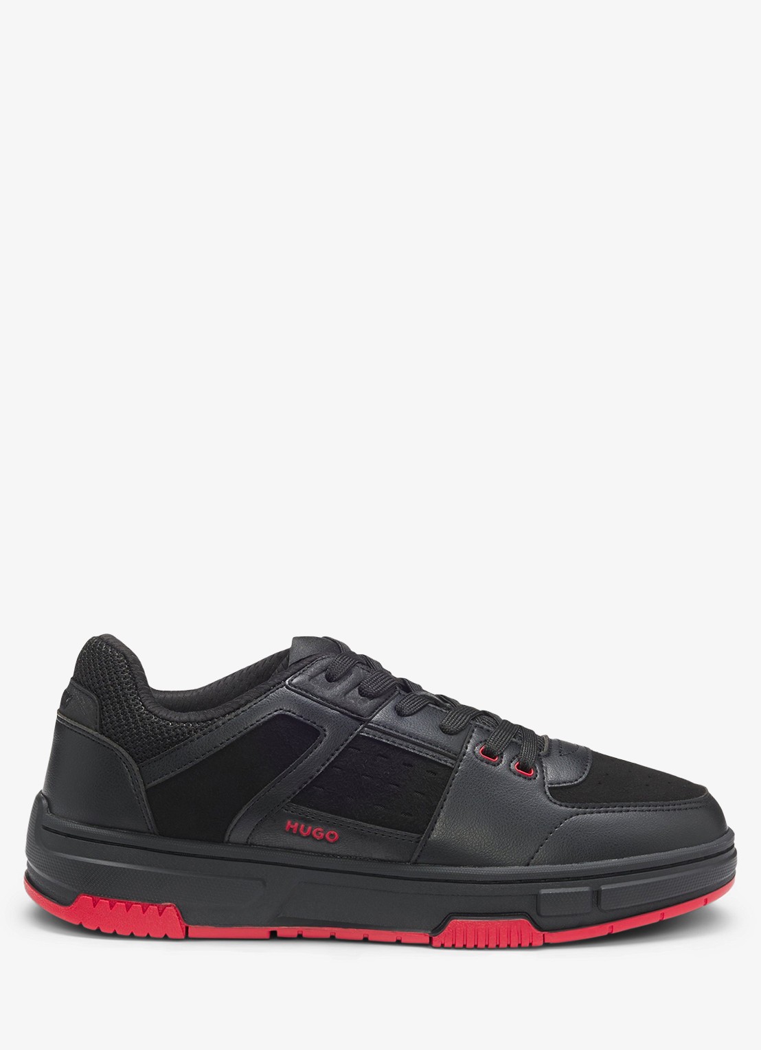 HUGO Sneaker met details van mesh  - voorkant zwart