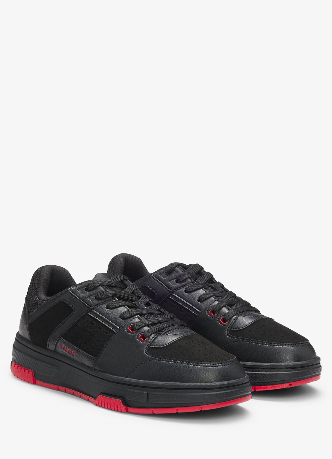 HUGO Sneaker met details van mesh  - voorkant 2 zwart