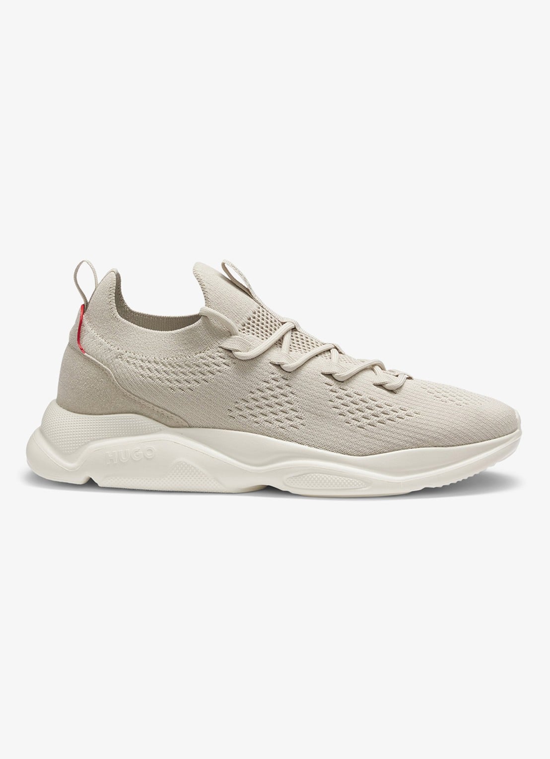 HUGO Sneaker met gebreid bovenwerk - voorkant beige