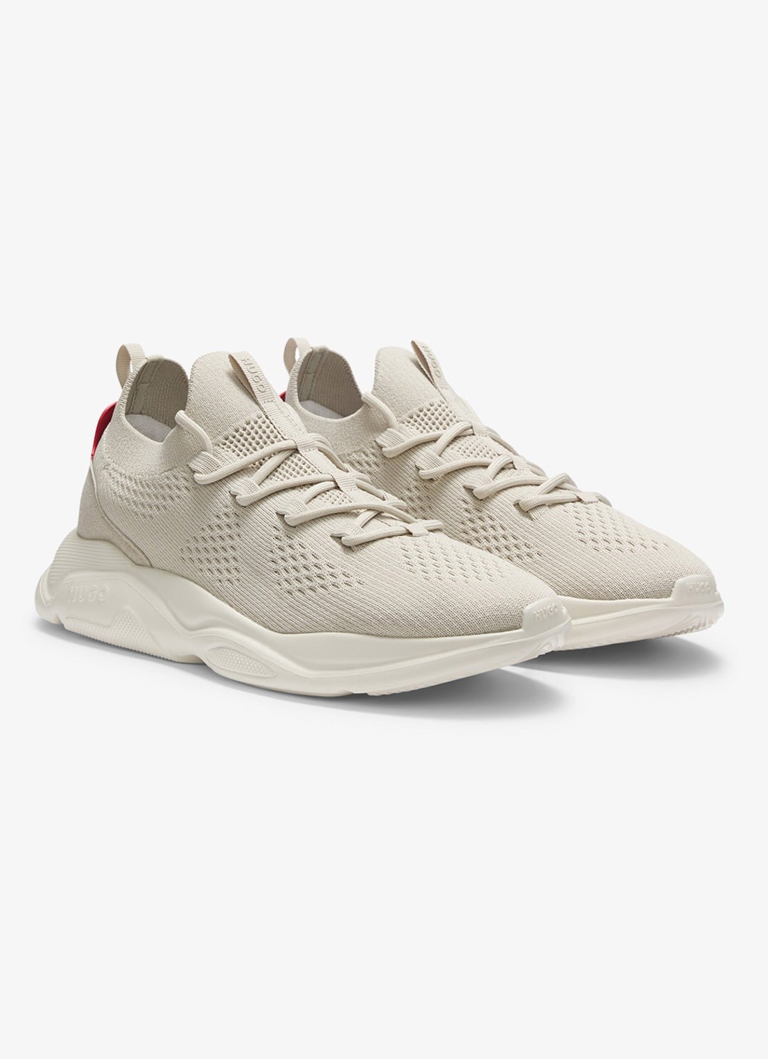 HUGO Sneaker met gebreid bovenwerk - voorkant 2 beige