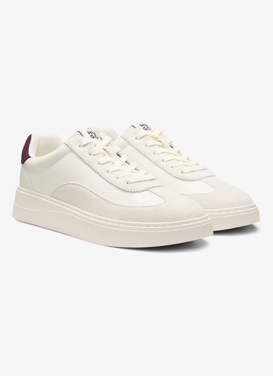 HUGO Sneaker met suède details   - voorkant 2 beige