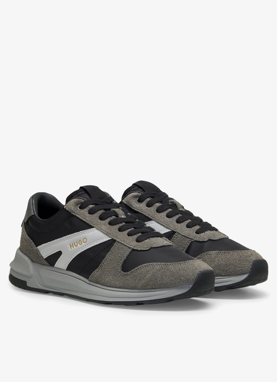 HUGO Sneaker met suède details - detail 2 open grey-061 / grijs
