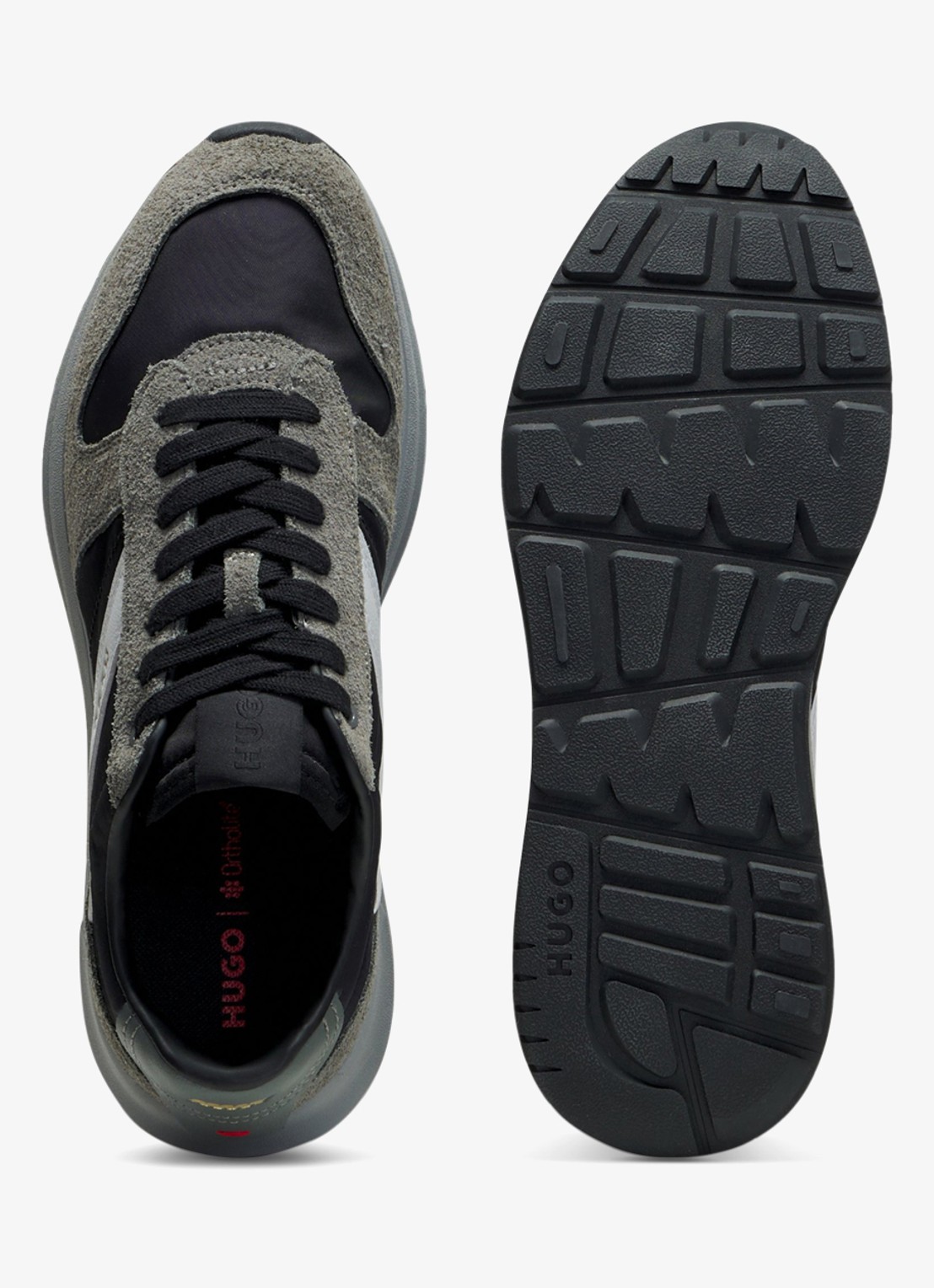 HUGO Sneaker met suède details - detail 3 open grey-061 / grijs