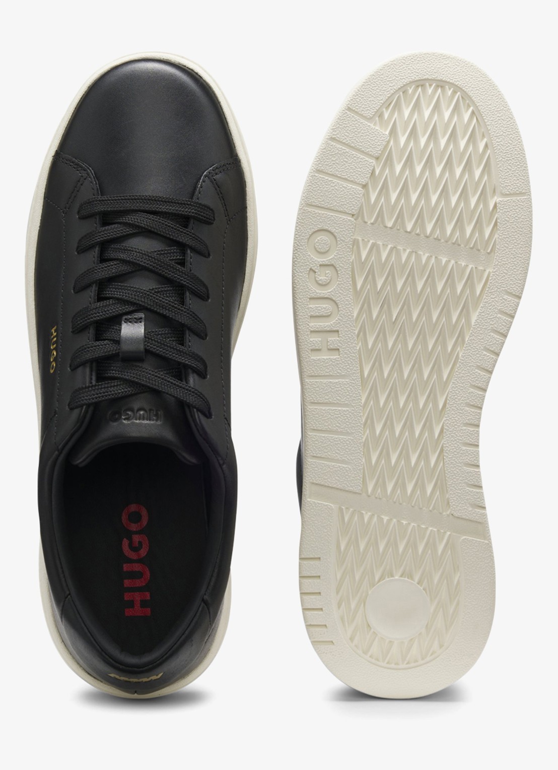 HUGO Sneaker van leer met logo - detail 2 zwart