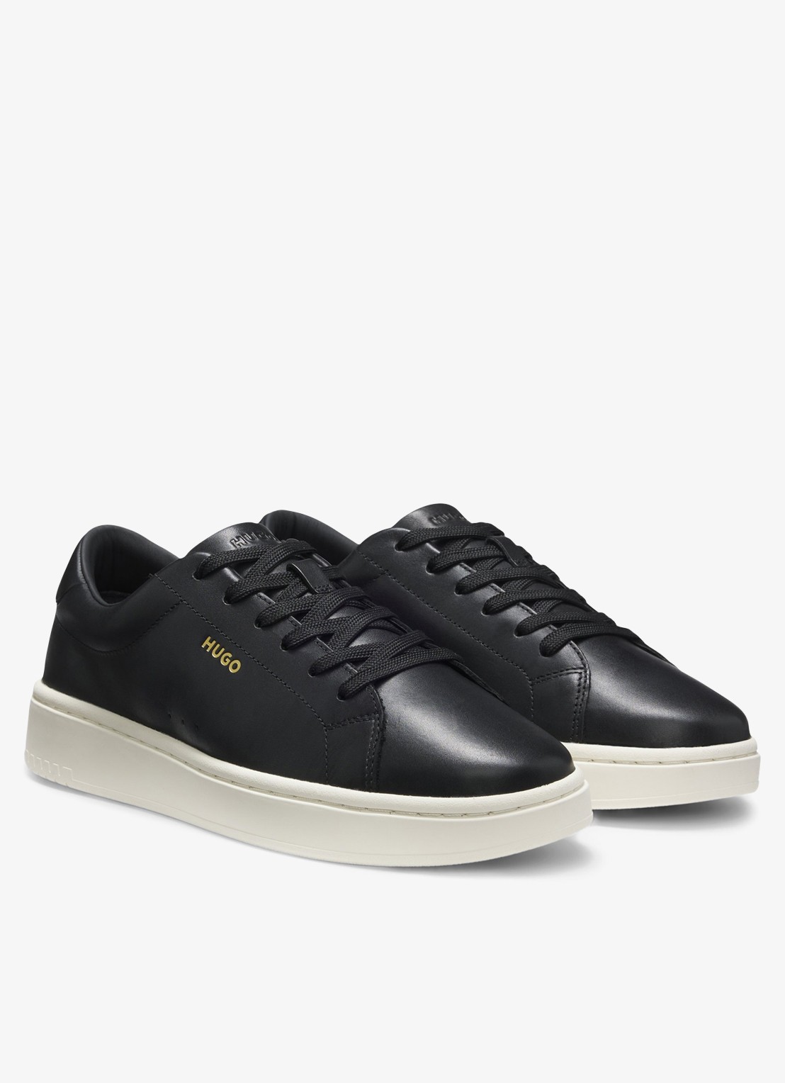 HUGO Sneaker van leer met logo - voorkant 5 zwart