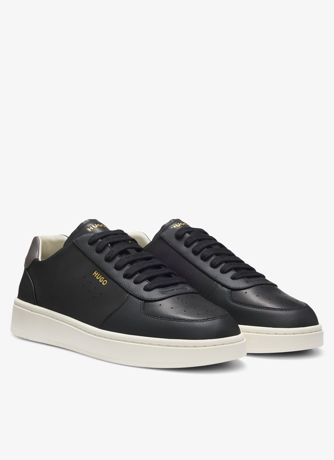 HUGO Sneaker van leer met logo - detail black-002 / zwart