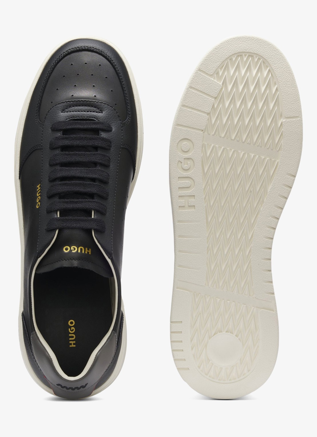 HUGO Sneaker van leer met logo - detail 2 black-002 / zwart