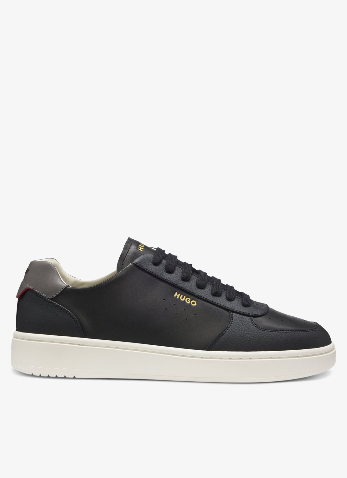 HUGO Sneaker van leer met logo - voorkant 4 black-002 / zwart