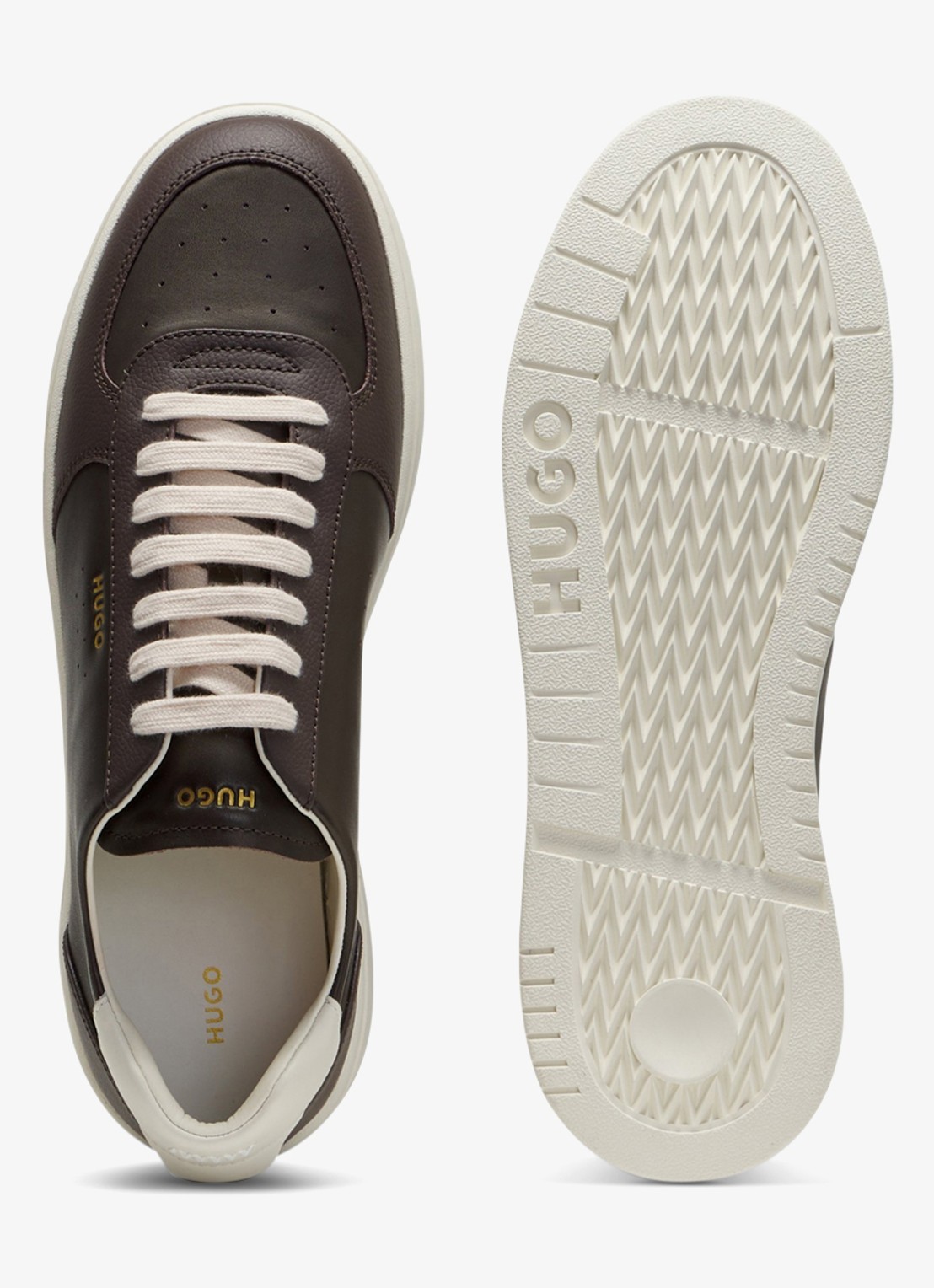 HUGO Sneaker van leer met logo - detail 4 open brown-241 / bruin