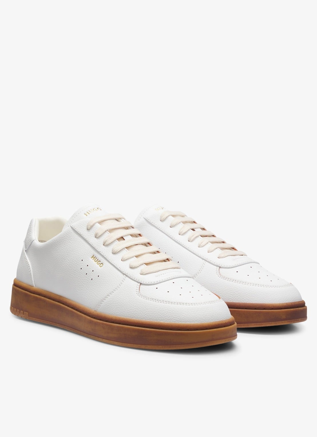 HUGO Sneaker van leer met logo - detail 2 open white-123 / wit