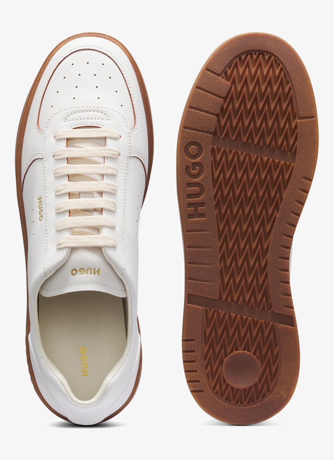 HUGO Sneaker van leer met logo - detail 3 open white-123 / wit